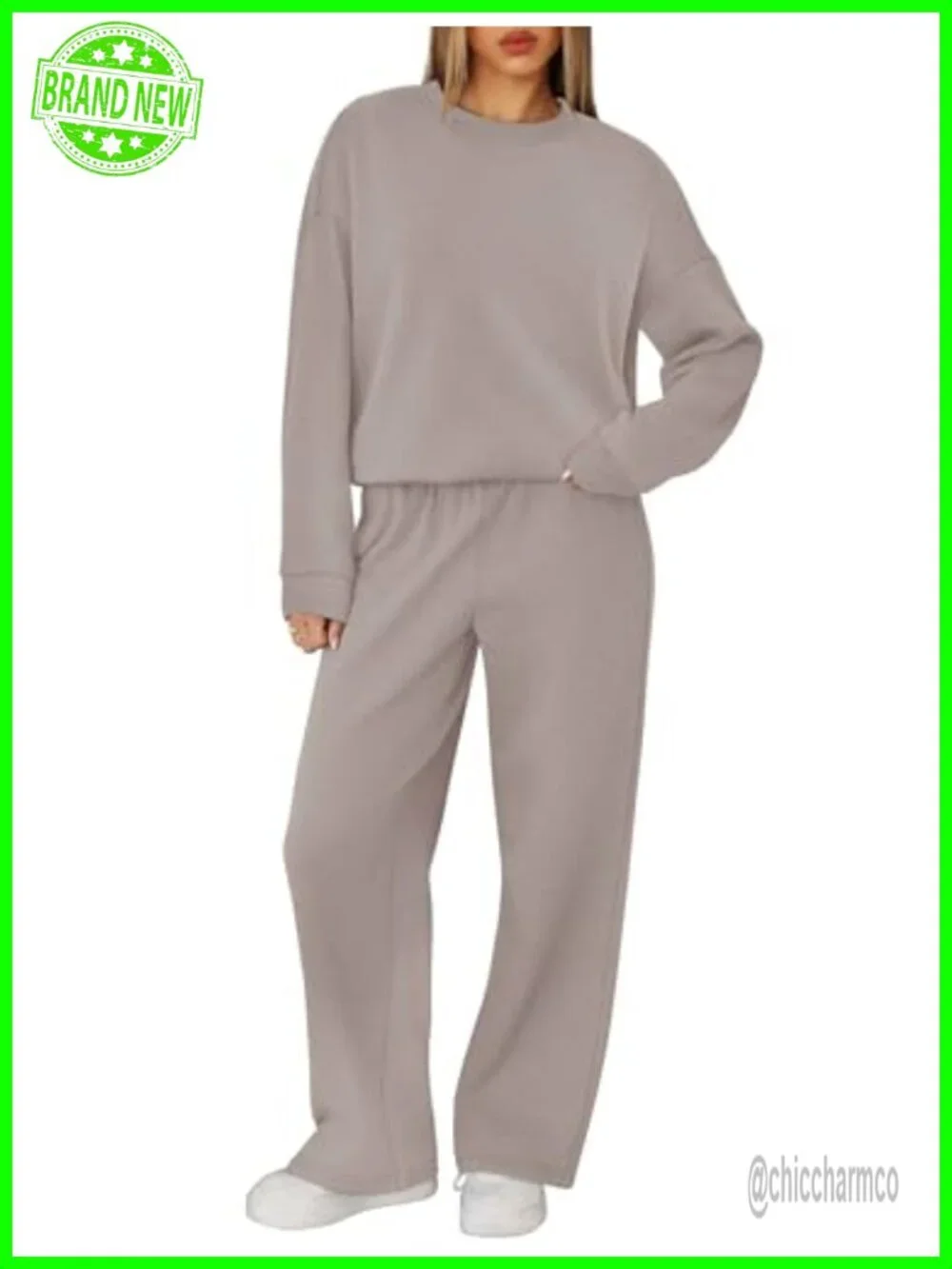 2 Piece Lounge Set - Crewneck Sweatshirt & Wide Leg Sweatpants
